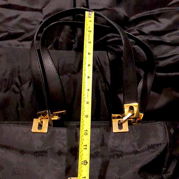 MCM Black & Gold Monogram Shoulder Bag with Top Zipper Closure Made In Germany - Picture 7 of 17